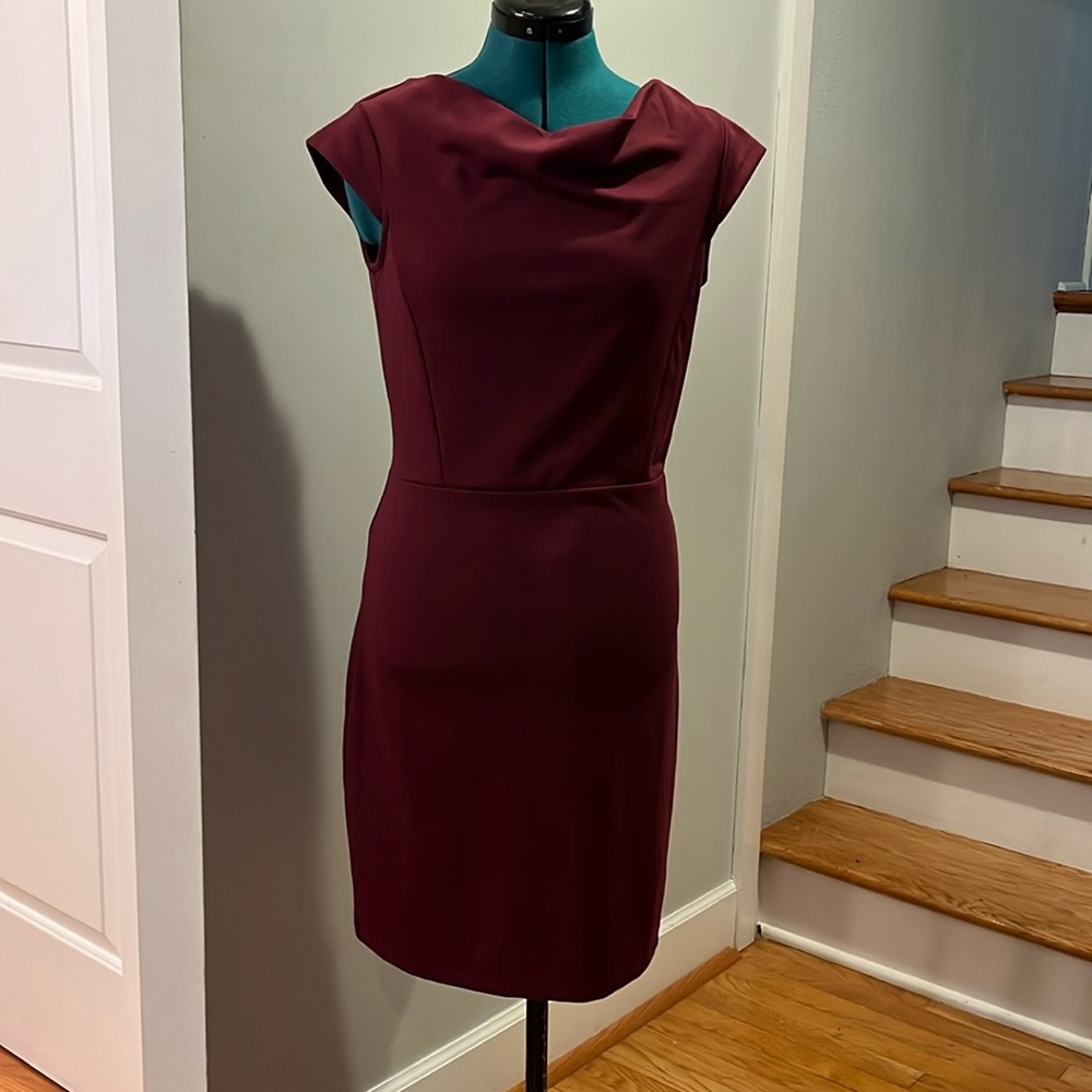 Banana Republic Burgundy Red/Purple Cowl Neck Sheath Dress NEW 4